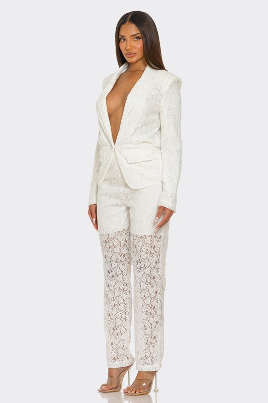 The Aleksandra All Over Lace Suit Set – Ivory Marie