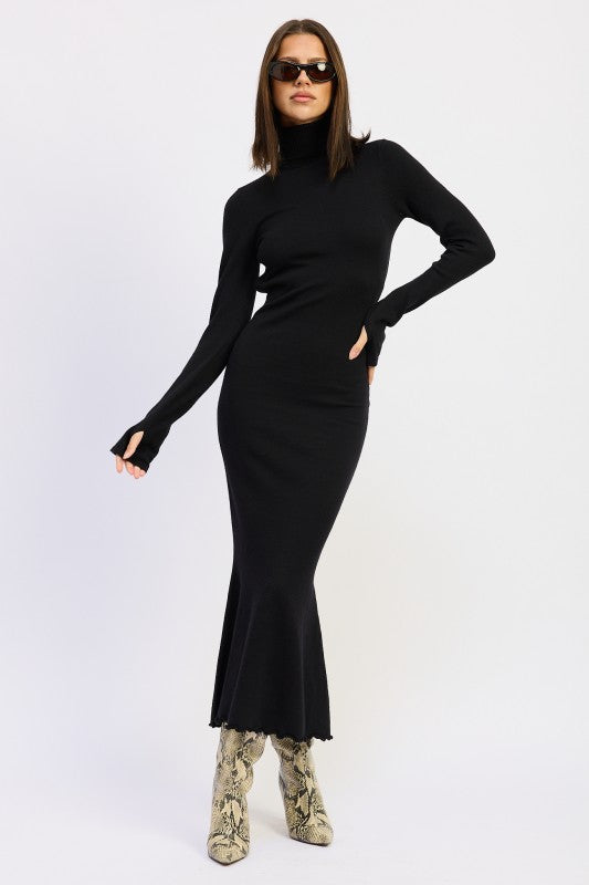 Giovanna Turtle Neck Midi Dress with Back Cutout Ivory Marie Giovanna Turtle Neck Midi Dress with Back Cutout Ivory Marie